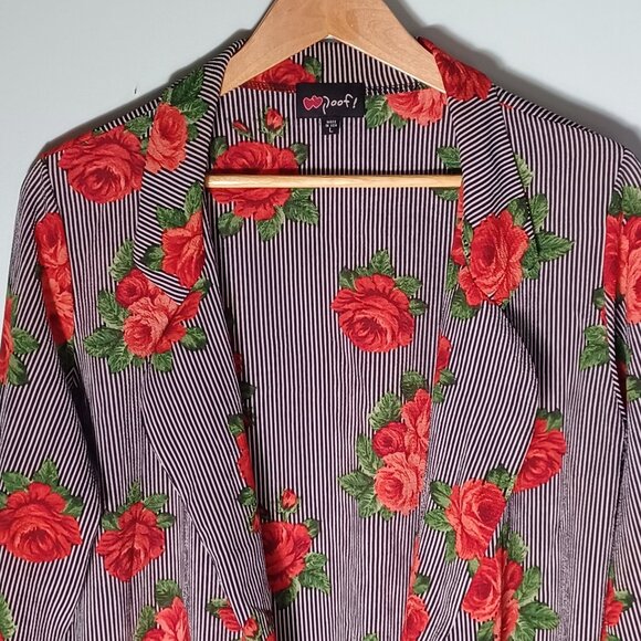 Poof! Open Front Top Womens Large Roses Striped Made in USA Feminine - Picture 2 of 9